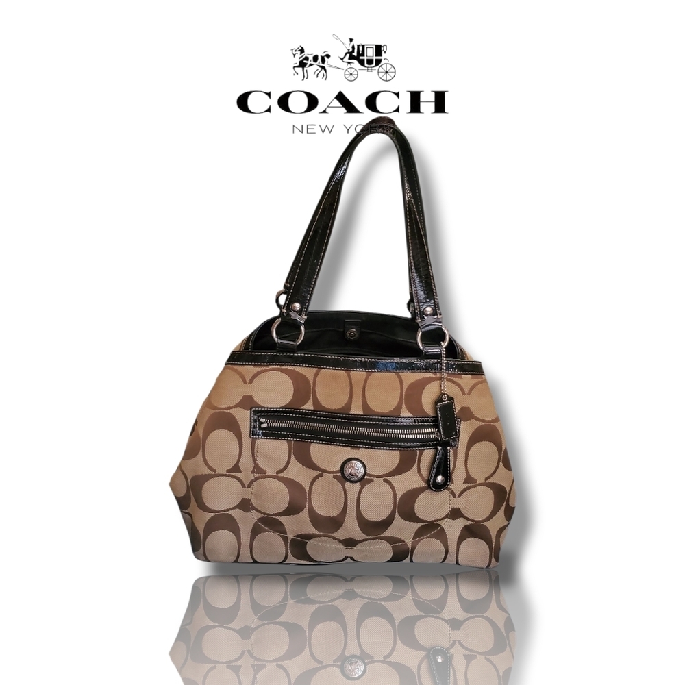 Coach F14940 Kisslock Signature Jaquard C Brown and Black Women's Shoulder Bag
